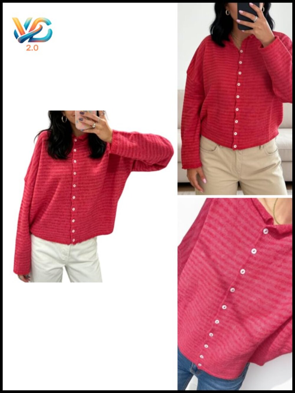 Long Sleeve Button Down Knit Cardigan Sweater Y2k Vintage Loose Jumper Top